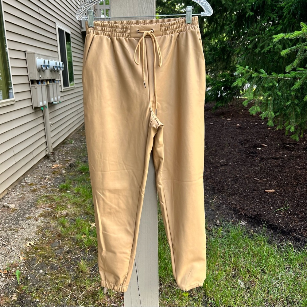 Shinestar Knot Waist PU Leather Jogger Pants